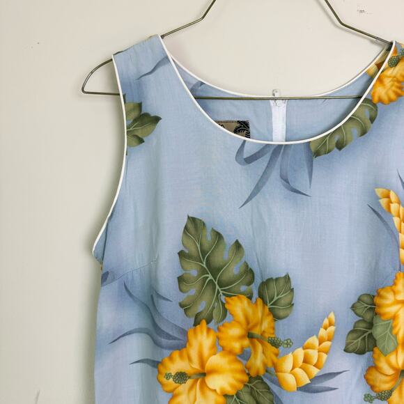 Two Palms VINTAGE Hawaiian blue yellow tropical hibiscus dress‎ MEDIUM - Picture 7 of 7